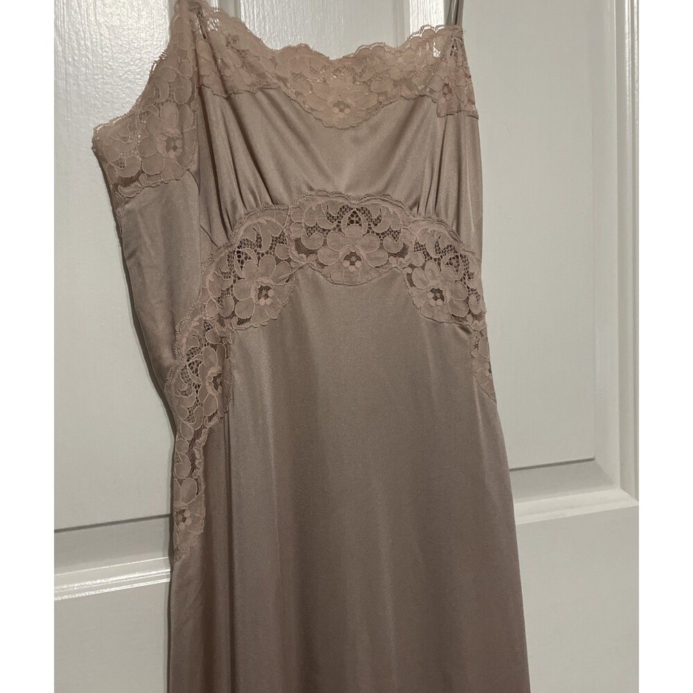 Vtg Ralph Montenero Blanche Beige Nude Lace Long Gown Slip Dress Size Small Glam